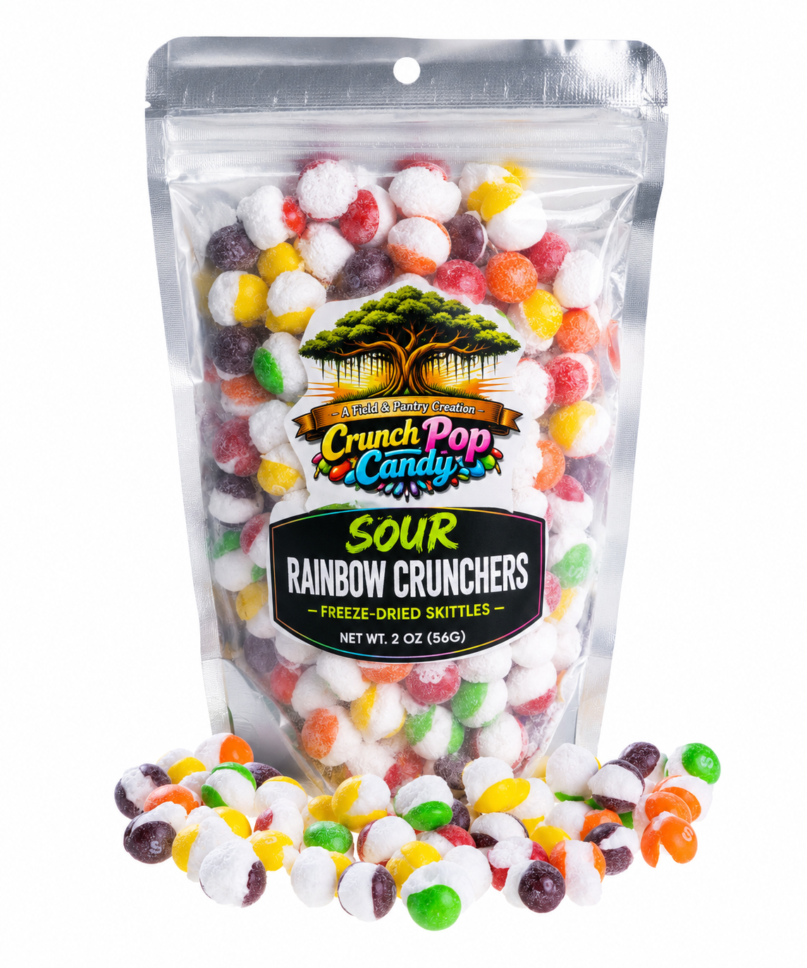 Crunch Pop Candy Sour Rainbow Crunchers 2 oz resealable pouch with colorful freeze-dried candy